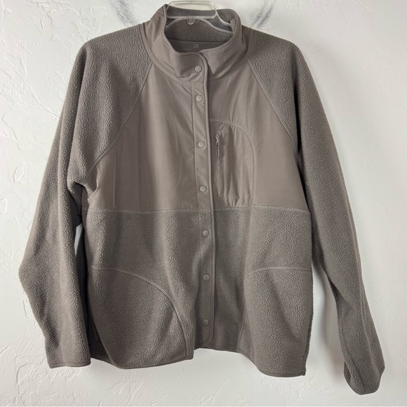 Gap Fit Jacket Coat Pullover Sweatshirt Arctic‎ Fleece Tan Brown Henley Button - Picture 1 of 7